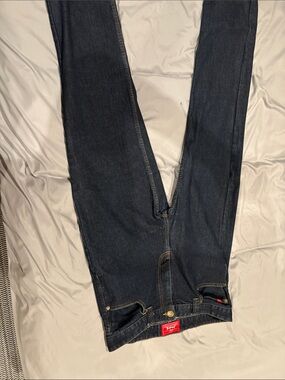 Dark Wash Straight Leg Jeans with Red Tag